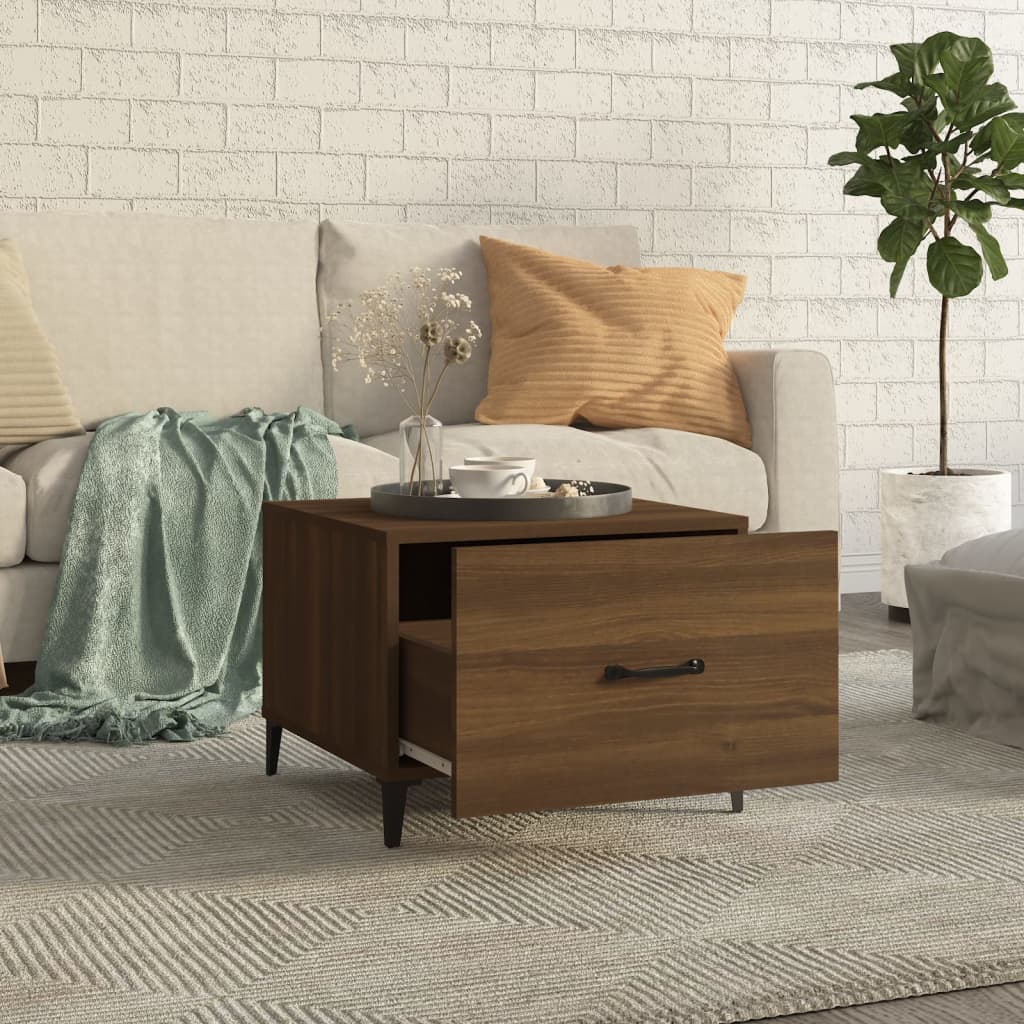 Tavolino da Salotto Gambe in Metallo Rovere Marrone 50x50x40 cm | homemem39
