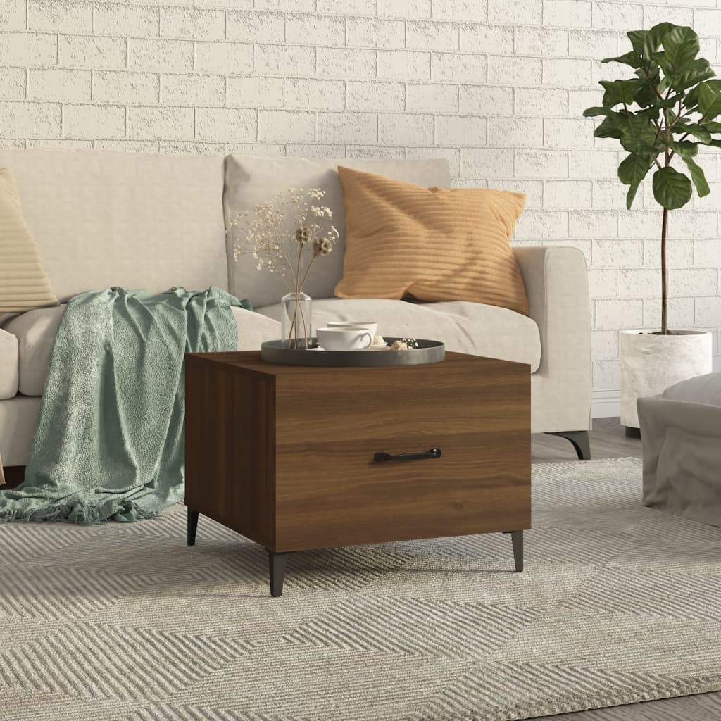 Tavolino da Salotto Gambe in Metallo Rovere Marrone 50x50x40 cm | homemem39