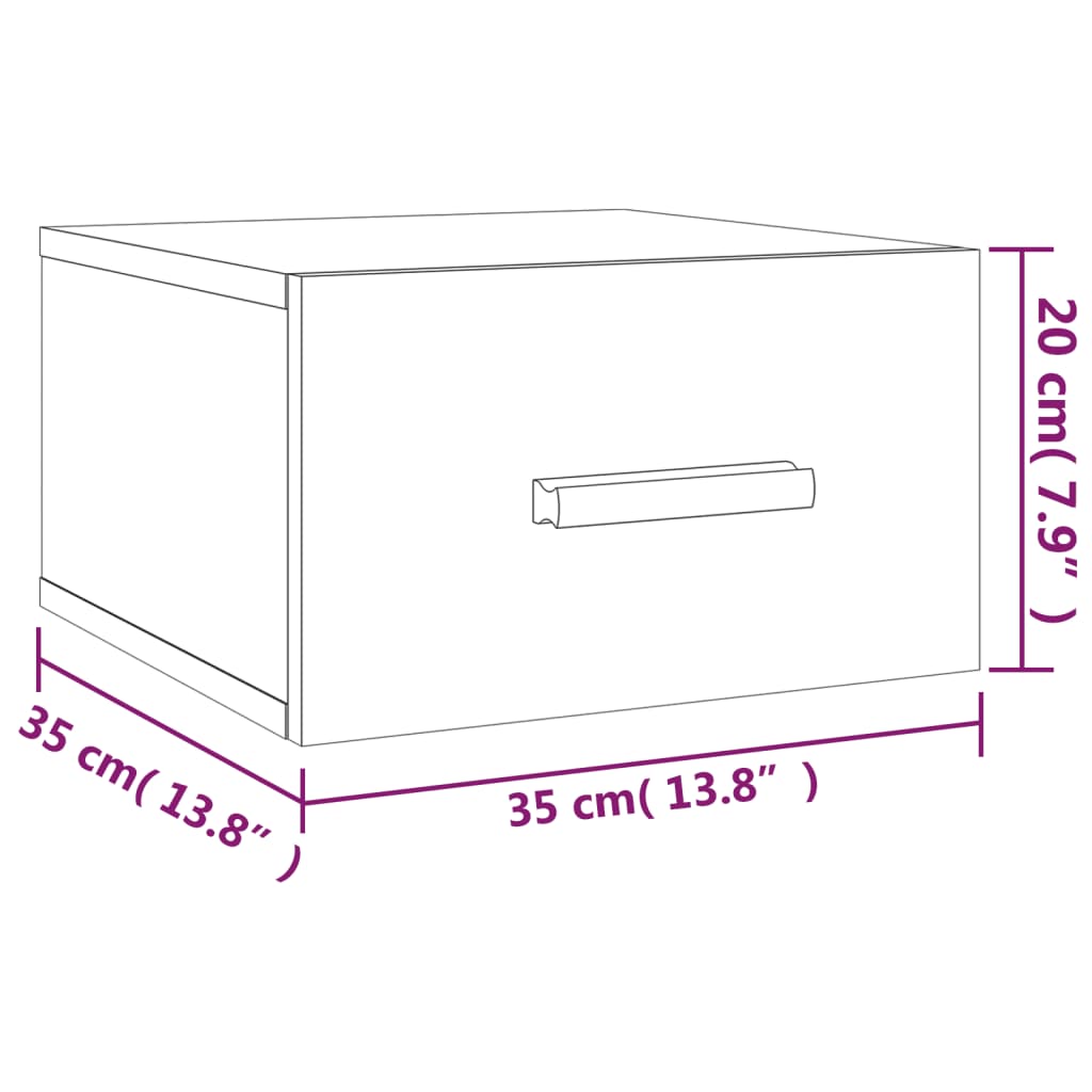 Comodino a Muro Rovere Fumo 35x35x20 cm