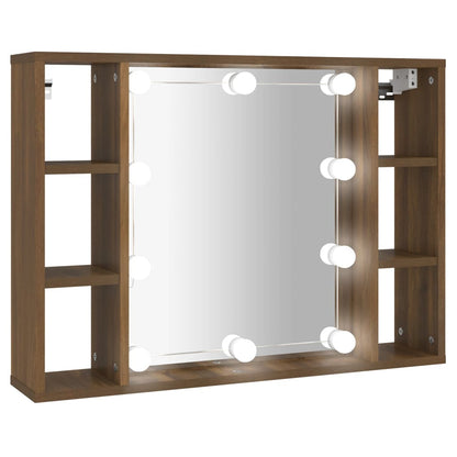 Mobile a Specchio con LED Rovere Marrone 76x15x55 cm - homemem39