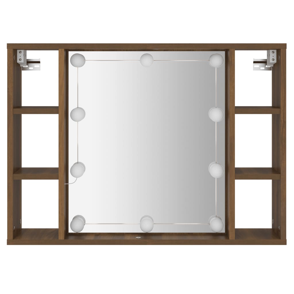 Mobile a Specchio con LED Rovere Marrone 76x15x55 cm - homemem39