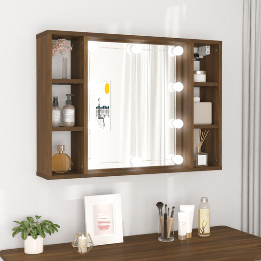 Mobile a Specchio con LED Rovere Marrone 76x15x55 cm - homemem39