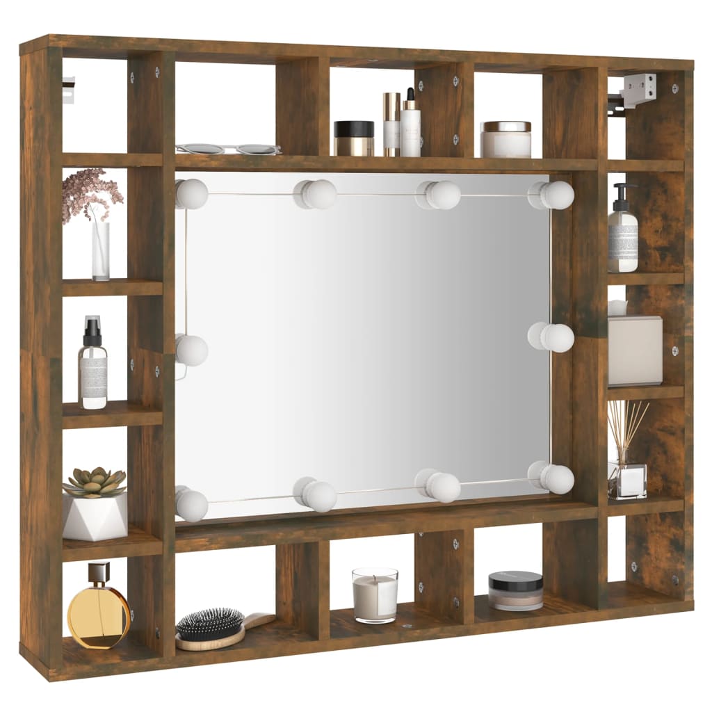 Mobile a Specchio con LED Rovere Fumo 91x15x76,5 cm - homemem39