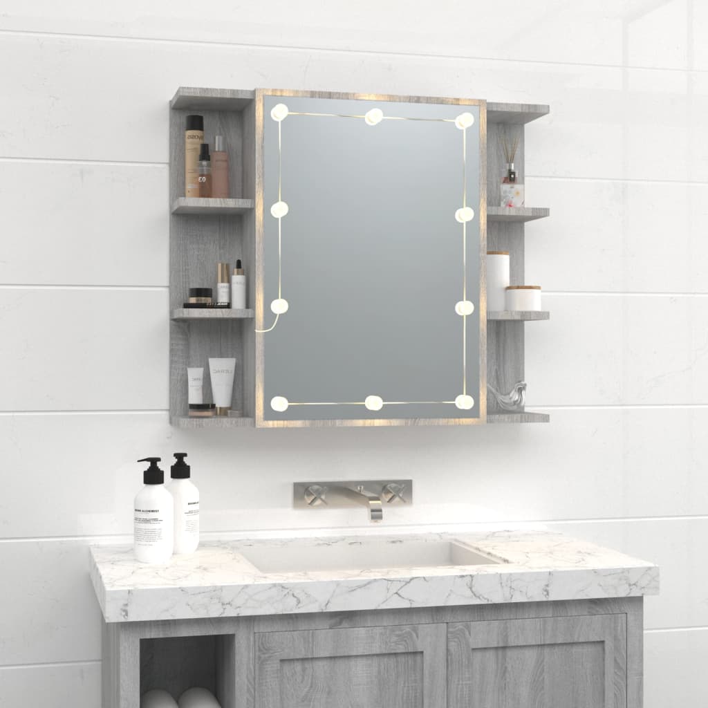 Mobile a Specchio con LED Grigio Sonoma 70x16,5x60 cm - homemem39