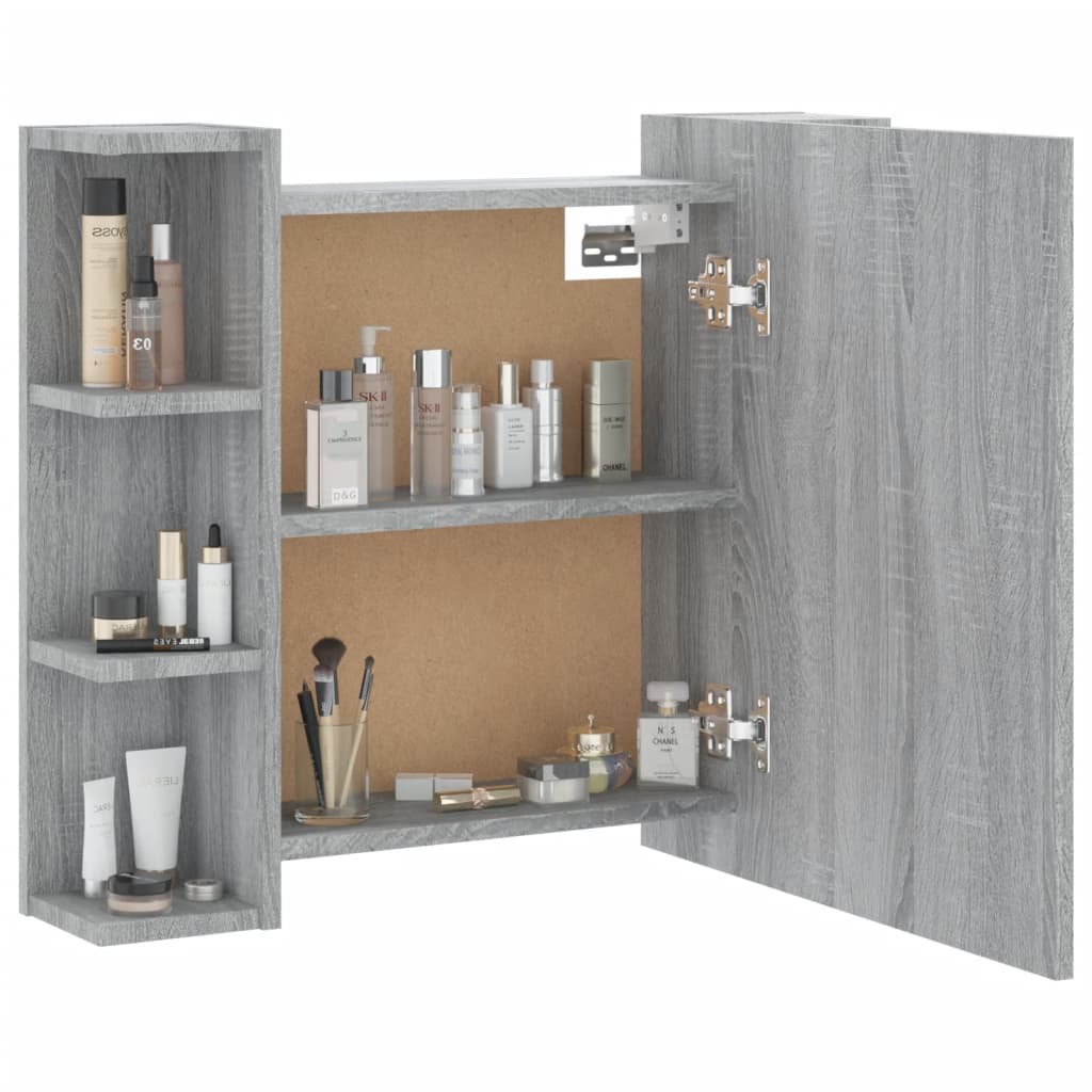 Mobile a Specchio con LED Grigio Sonoma 70x16,5x60 cm - homemem39