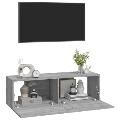 Mobili TV Muro 2pz Grigio Sonoma 100x30x30 cm Legno Multistrato