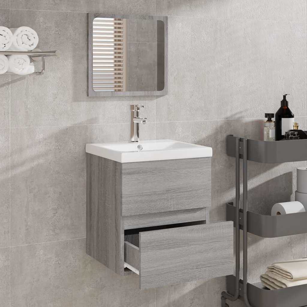 Mobile da Bagno con Specchio Grigio Sonoma in Legno Multistrato