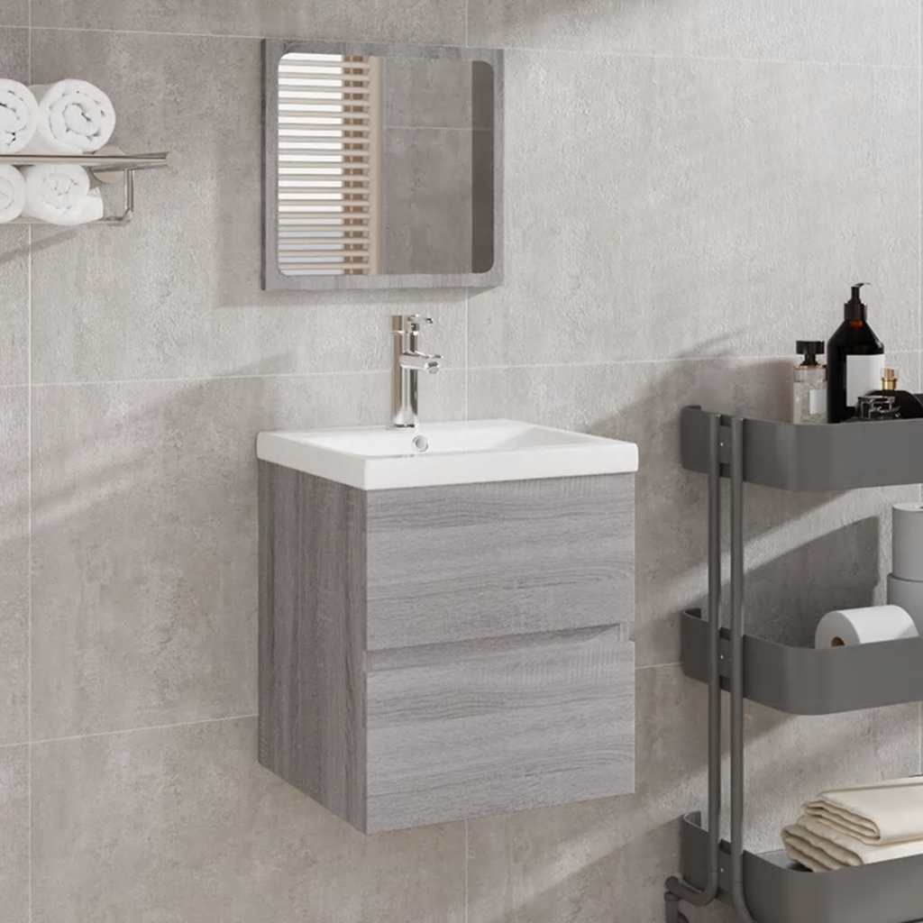Mobile da Bagno con Specchio Grigio Sonoma in Legno Multistrato