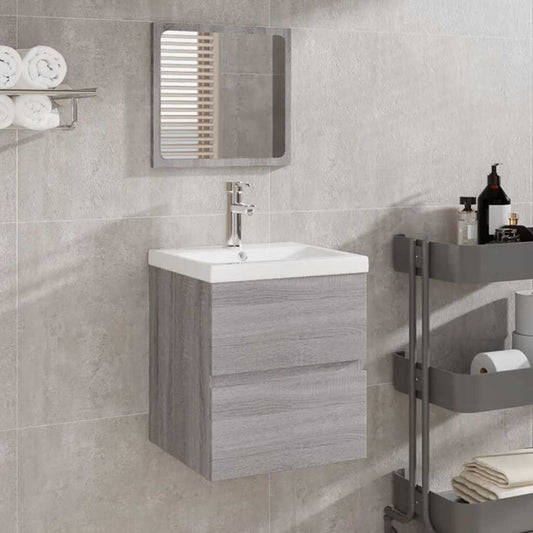 Mobile da Bagno con Specchio Grigio Sonoma in Legno Multistrato
