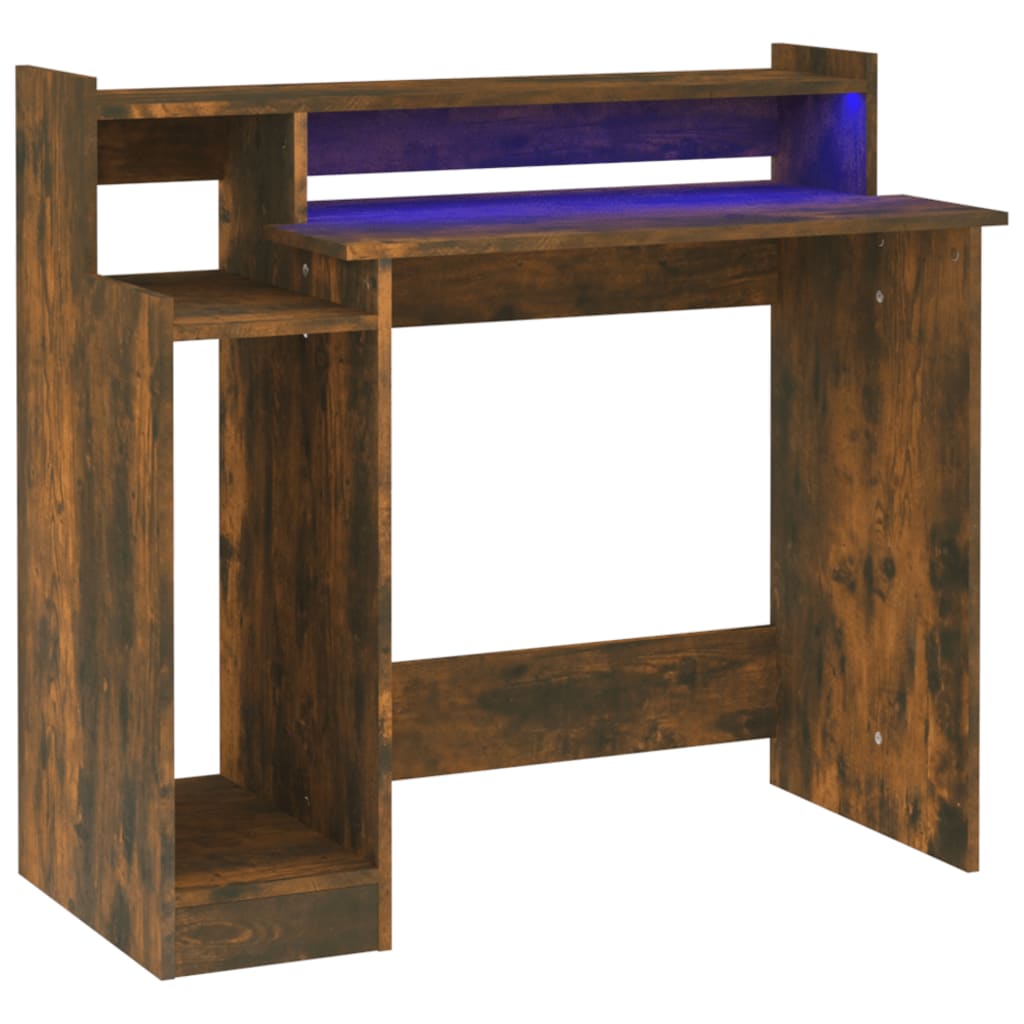 Scrivania con Luci LED Rovere Fumo 97x45x90 cm in Multistrato - homemem39