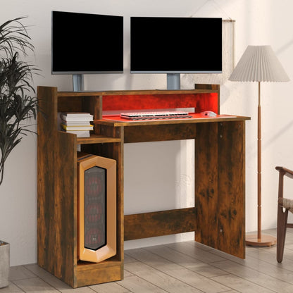Scrivania con Luci LED Rovere Fumo 97x45x90 cm in Multistrato - homemem39