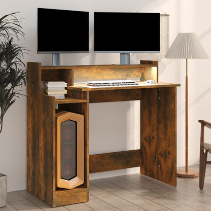 Scrivania con Luci LED Rovere Fumo 97x45x90 cm in Multistrato - homemem39