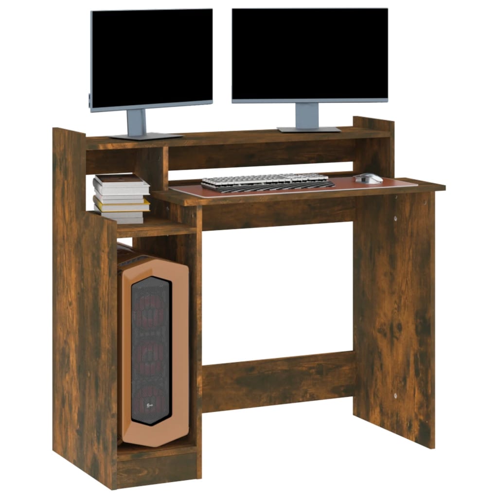 Scrivania con Luci LED Rovere Fumo 97x45x90 cm in Multistrato - homemem39