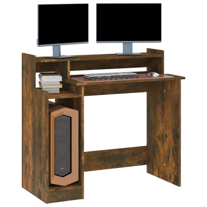 Scrivania con Luci LED Rovere Fumo 97x45x90 cm in Multistrato - homemem39