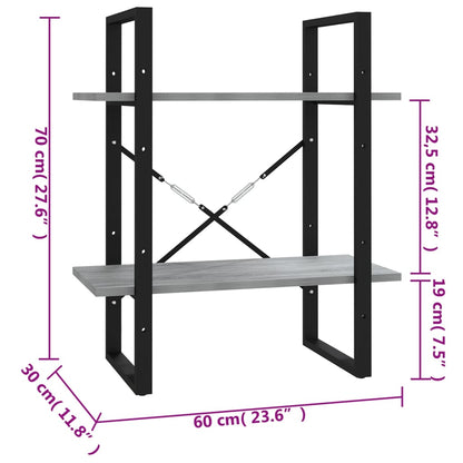 Libreria a 2 Ripiani Grigio Sonoma 60x30x70cm Legno Multistrato | homemem39