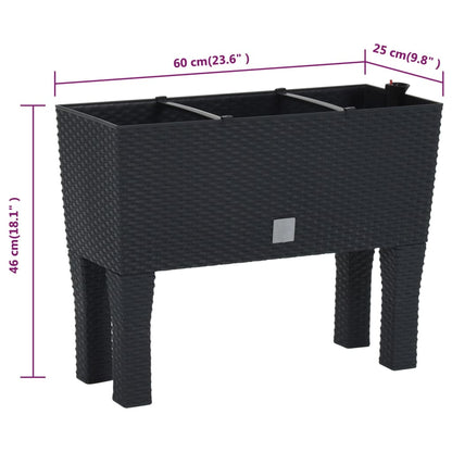 Fioriera Rialzata da Giardino Antracite 60x25x46cm in Rattan PP | homemem39