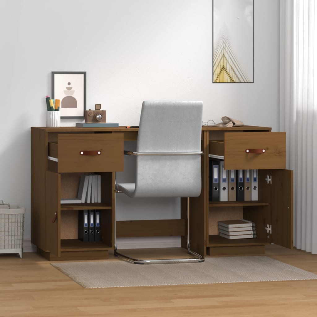 Scrivania con Armadietti ambra 135x50x75cm Legno Massello Pino - homemem39