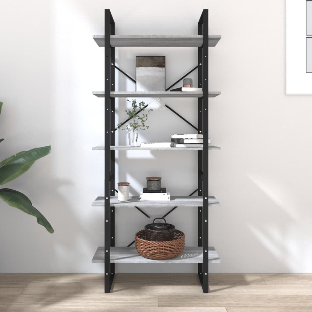 Libreria 5 Ripiani Grigio Sonoma 80x30x175 cm Legno Multistrato | homemem39