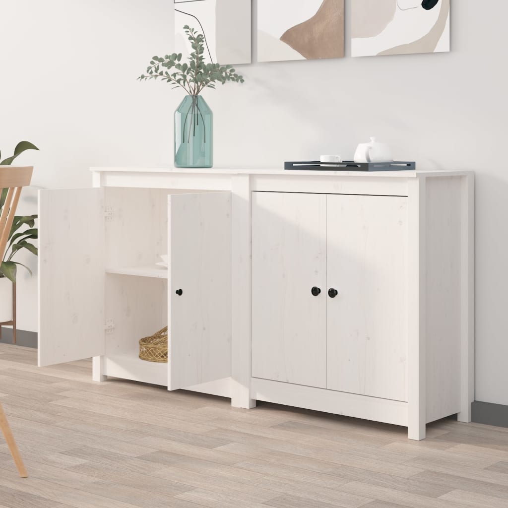 Credenze 2 pz Bianco 70x35x80 cm in Legno Massello di Pino - homemem39