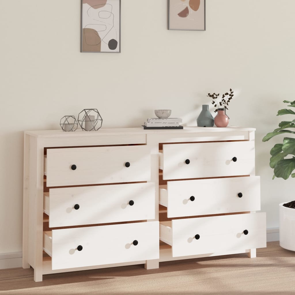 Credenza Bianca 140x35x80 cm in Legno Massello di Pino - homemem39