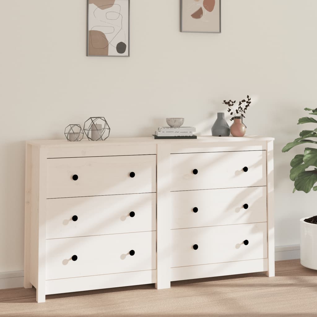 Credenza Bianca 140x35x80 cm in Legno Massello di Pino - homemem39