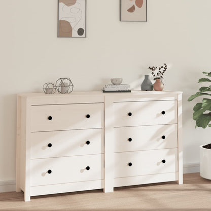 Credenza Bianca 140x35x80 cm in Legno Massello di Pino - homemem39