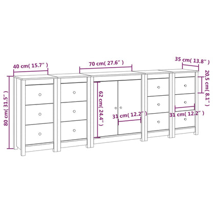 Credenza Bianca 230x35x80 cm in Legno Massello di Pino