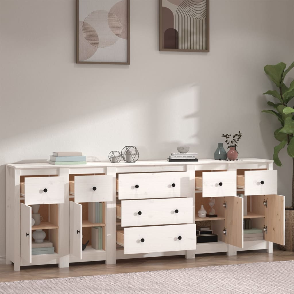 Credenza Bianca 230x35x80 cm in Legno Massello di Pino - homemem39