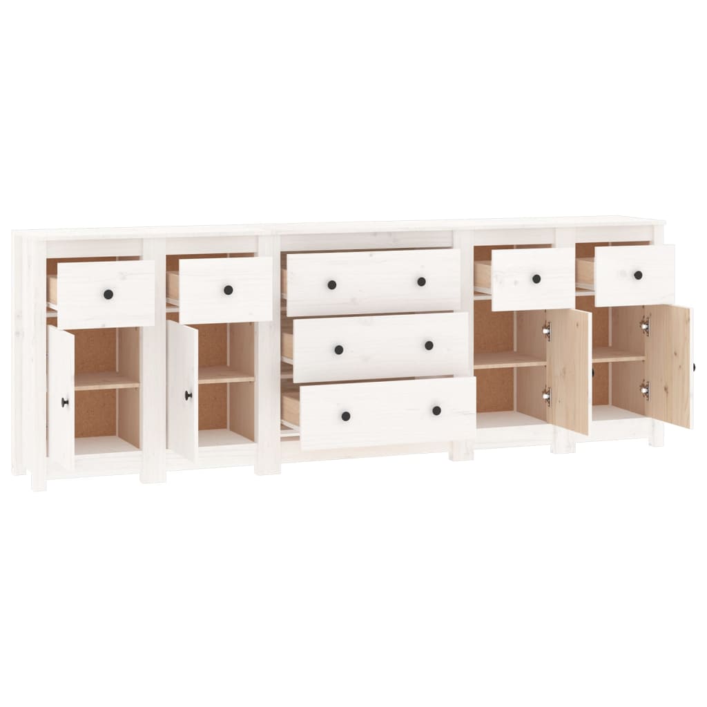 Credenza Bianca 230x35x80 cm in Legno Massello di Pino - homemem39