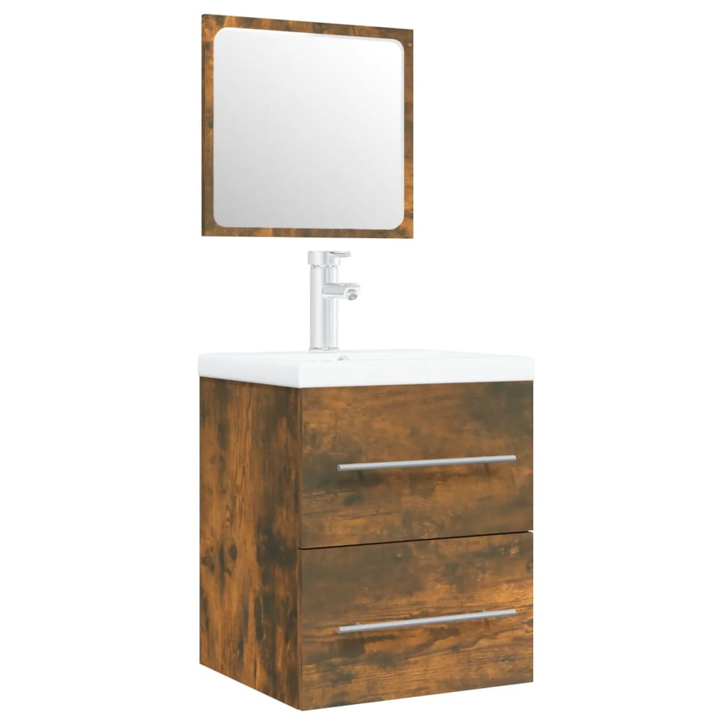 Mobile Bagno con Lavabo Integrato Rovere Fumo Legno Multistrato | homemem39