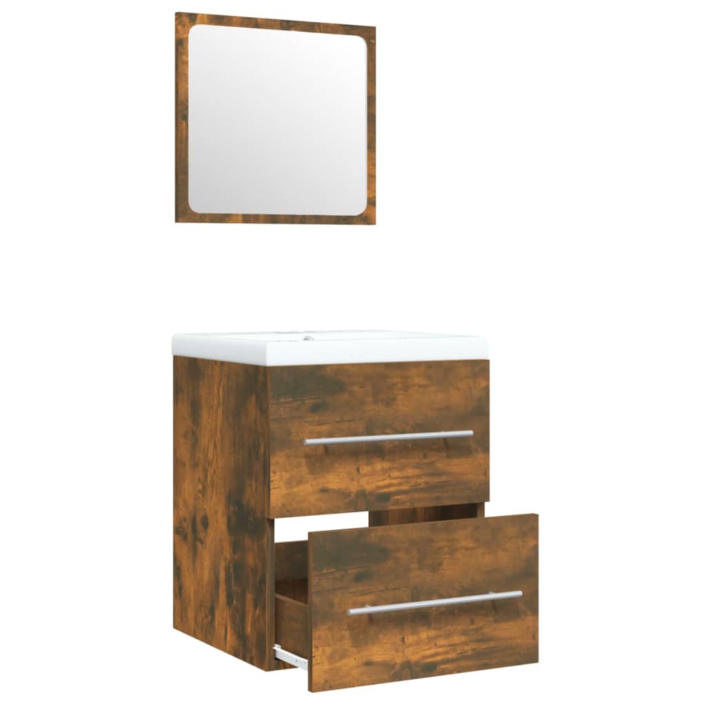Mobile Bagno con Lavabo Integrato Rovere Fumo Legno Multistrato | homemem39