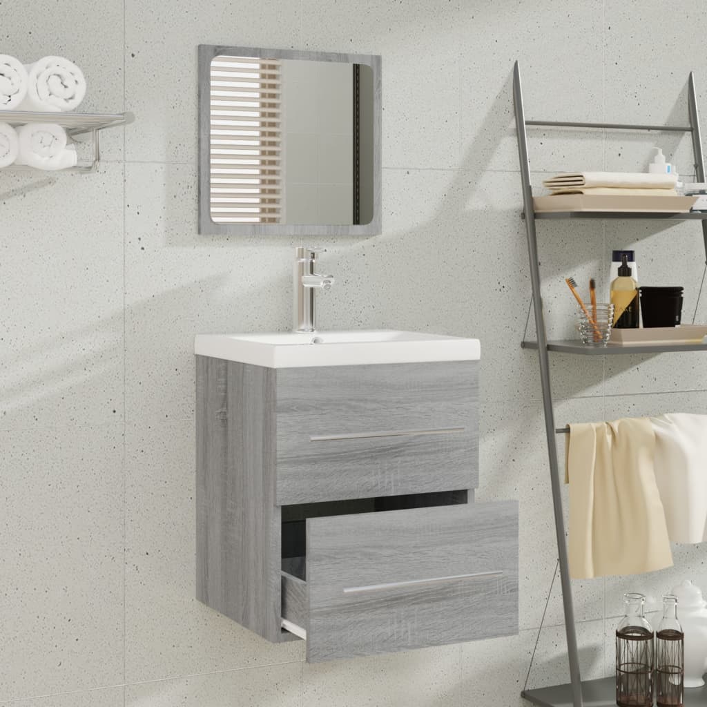 Mobile Bagno e Lavabo Integrato Grigio Sonoma Legno Multistrato | homemem39