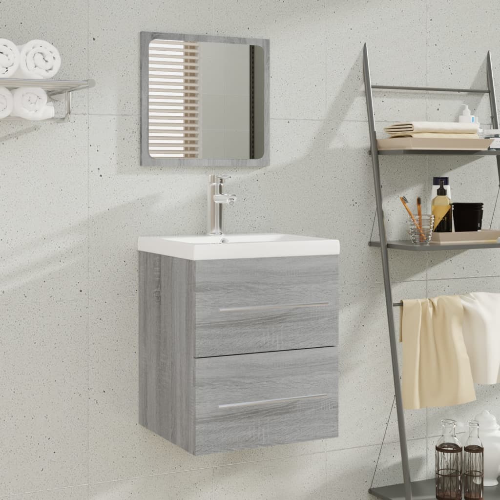 Mobile Bagno e Lavabo Integrato Grigio Sonoma Legno Multistrato | homemem39