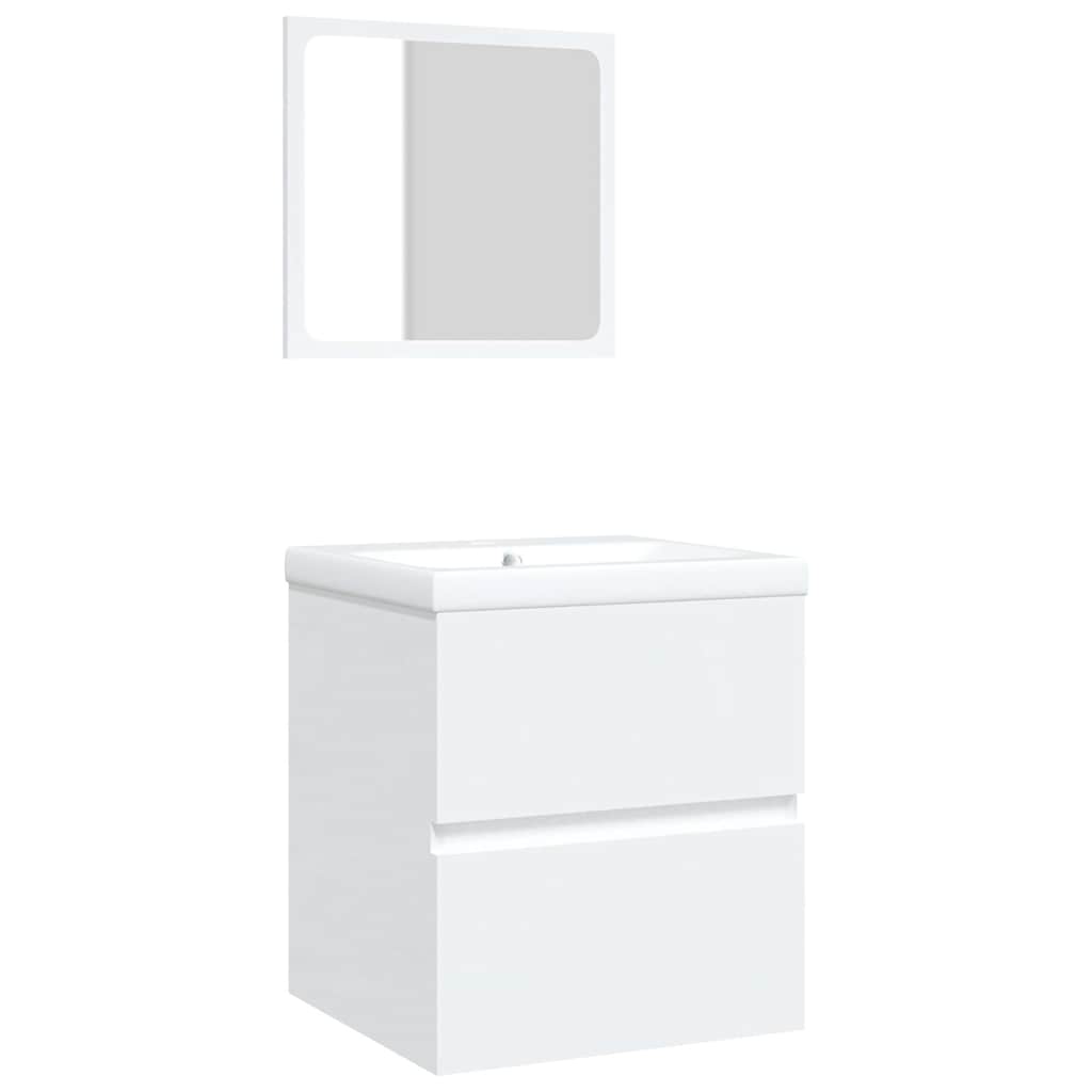 Mobile da Bagno con Lavabo e Specchio Bianco