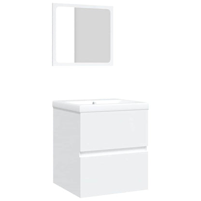 Mobile da Bagno con Lavabo e Specchio Bianco