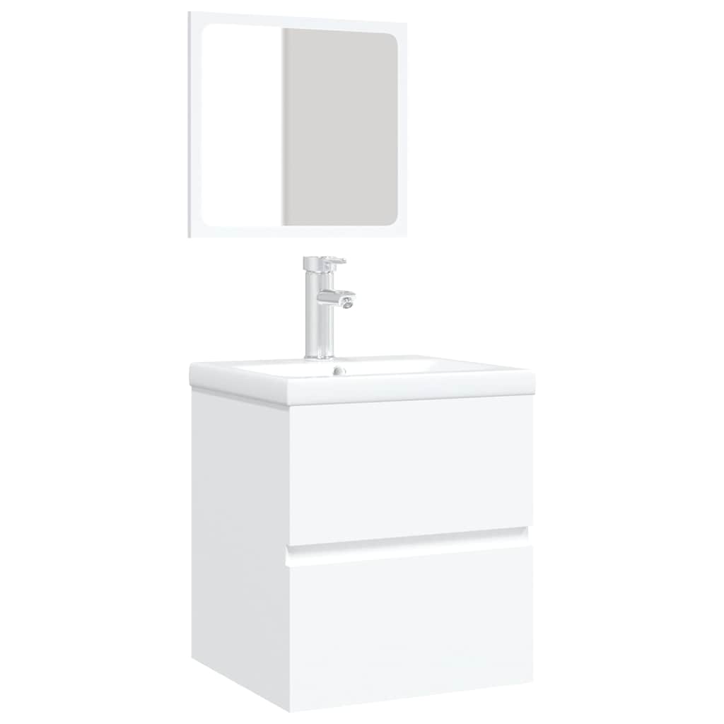 Mobile da Bagno con Lavabo e Specchio Bianco