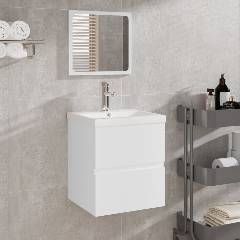 Mobile da Bagno con Lavabo e Specchio Bianco | homemem39