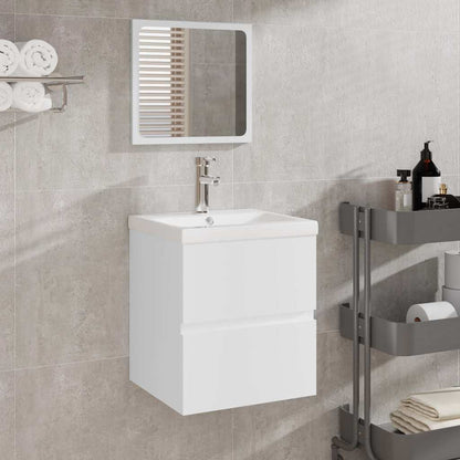 Mobile da Bagno con Lavabo e Specchio Bianco