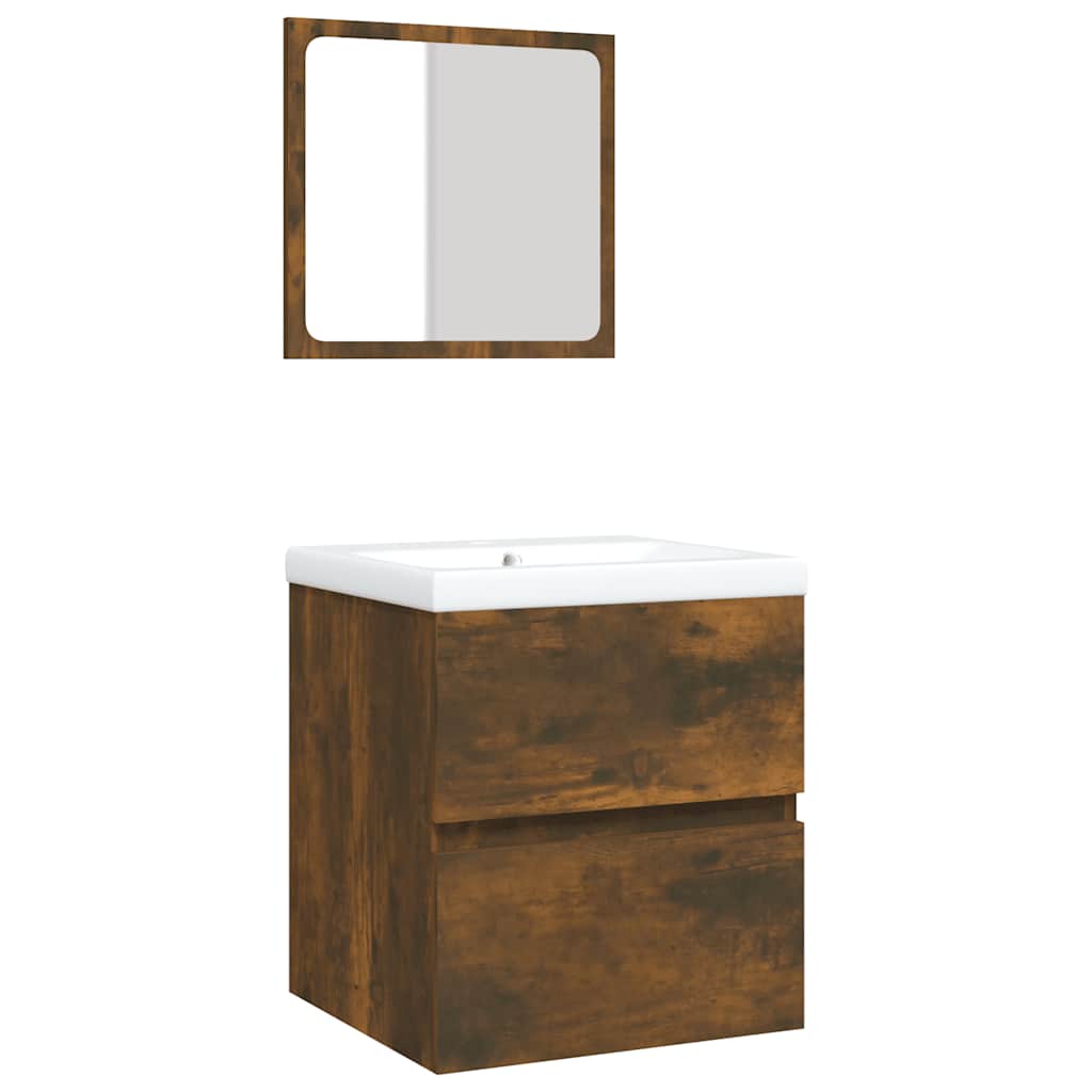 Mobile da Bagno con Lavabo e Specchio Rovere Fumo | homemem39