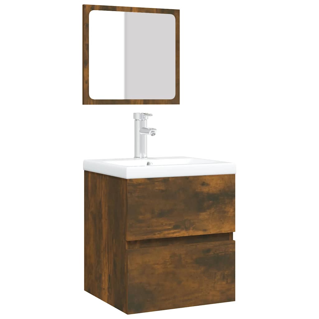 Mobile da Bagno con Lavabo e Specchio Rovere Fumo | homemem39