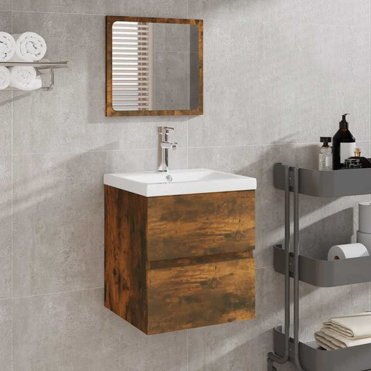Mobile da Bagno con Lavabo e Specchio Rovere Fumo | homemem39
