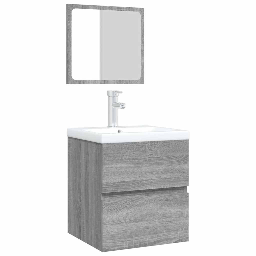 Mobile da Bagno con Lavabo e Specchio Grigio Sonoma