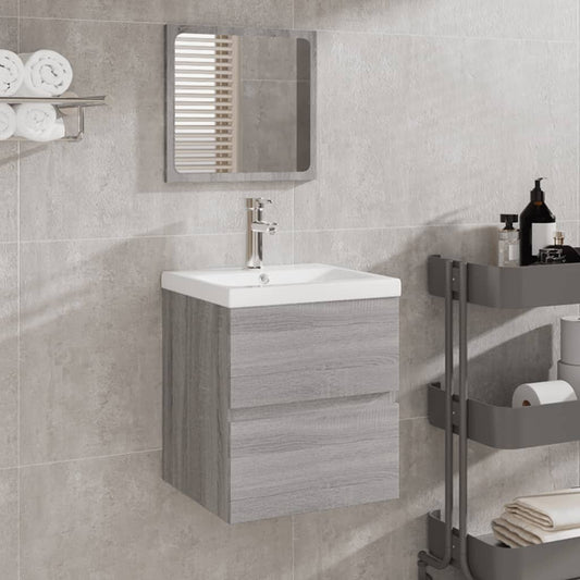 Mobile da Bagno con Lavabo e Specchio Grigio Sonoma