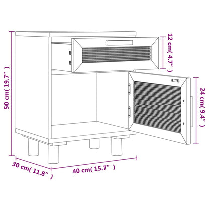 Comodini 2 pz Bianchi Legno Massello di Pino e Rattan Naturale | homemem39