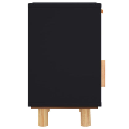 Comodino Nero in Legno Massello di Pino e Rattan Naturale - homemem39