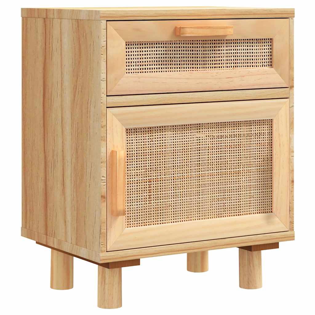 Comodini 2 pz Marroni Legno Massello di Pino e Rattan Naturale | homemem39