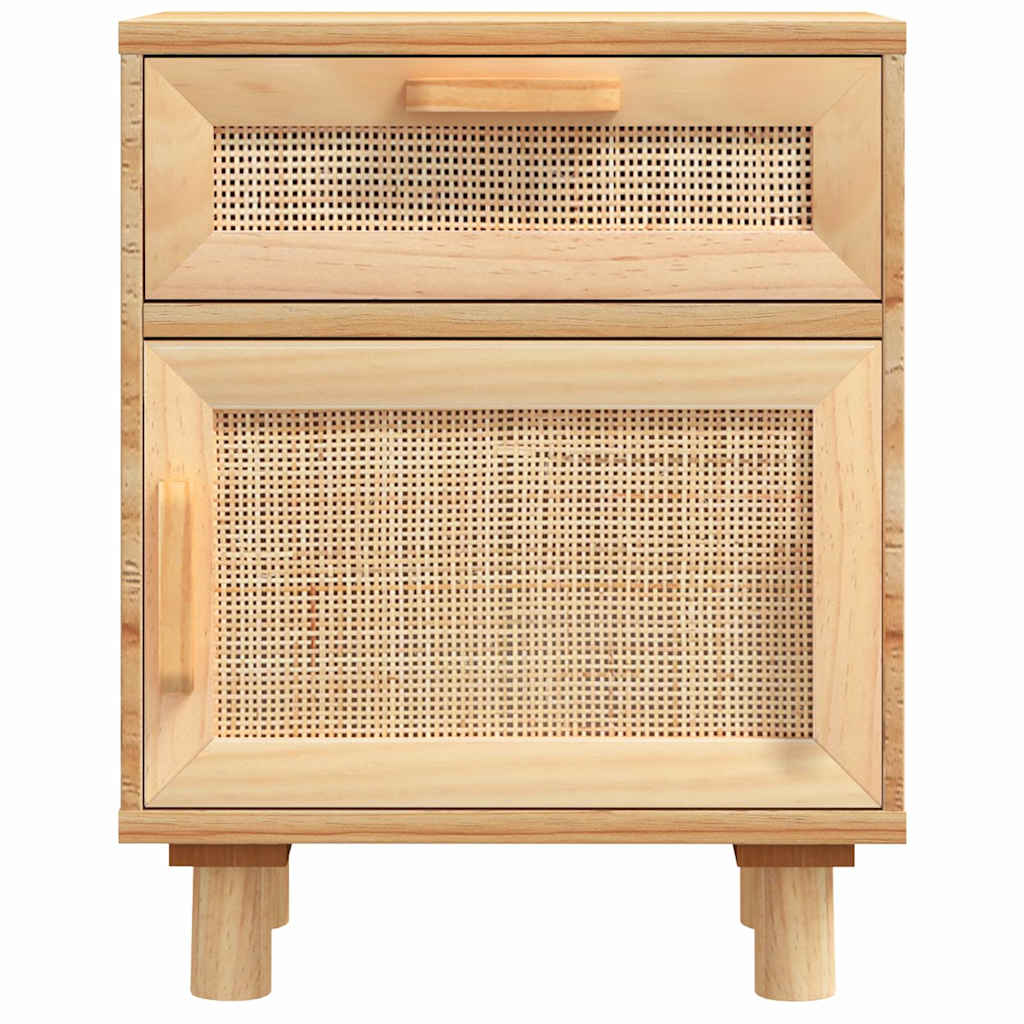 Comodini 2 pz Marroni Legno Massello di Pino e Rattan Naturale | homemem39