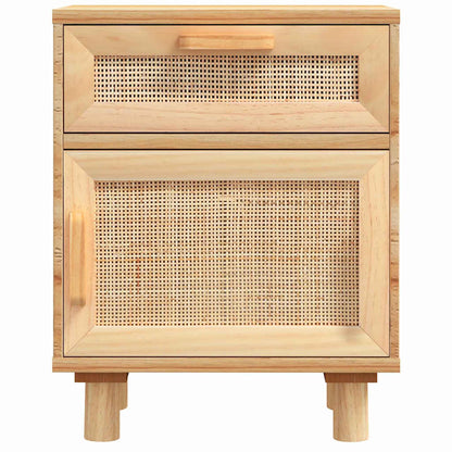 Comodini 2 pz Marroni Legno Massello di Pino e Rattan Naturale | homemem39