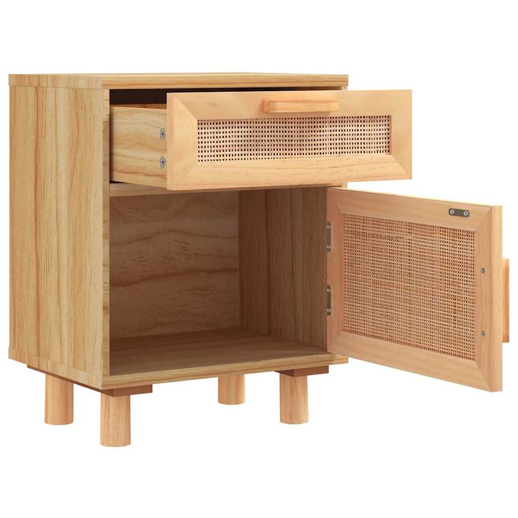 Comodini 2 pz Marroni Legno Massello di Pino e Rattan Naturale | homemem39