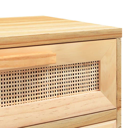 Comodini 2 pz Marroni Legno Massello di Pino e Rattan Naturale | homemem39